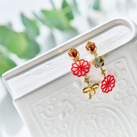 【送料無料】リボン×フラワーイヤリング/Ribbon × Flower Earring