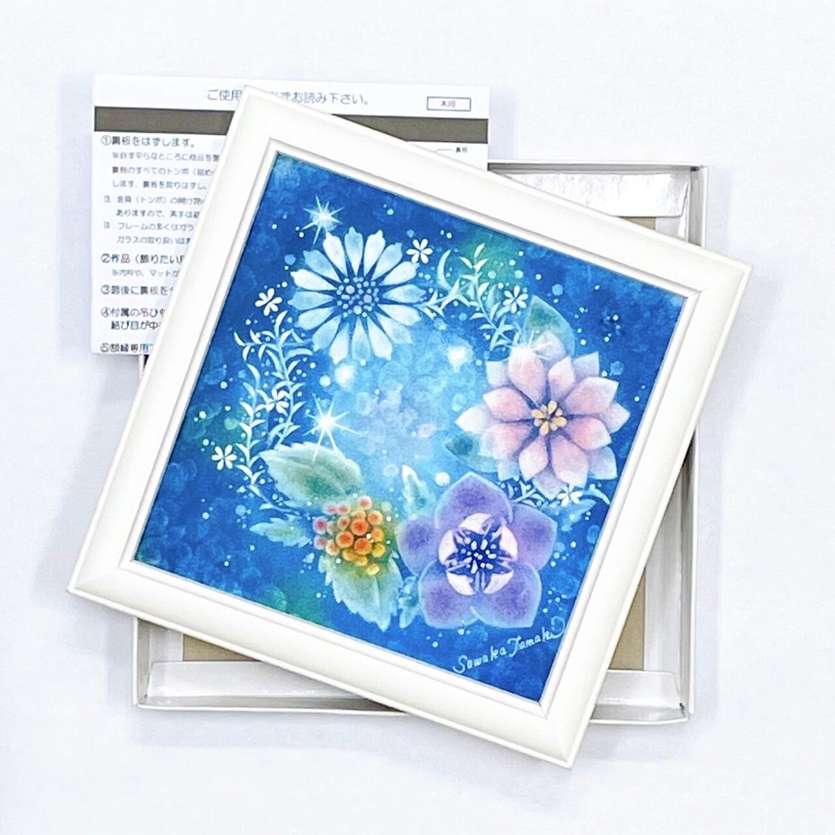 パステルアート│お花のリース・冬_青（原画15×15㎝） | Sowaka's GALLERY