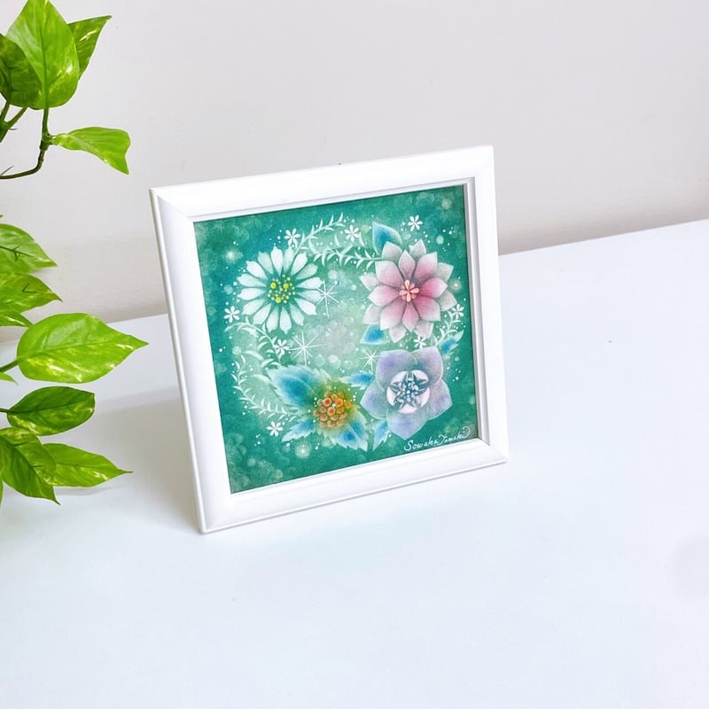 パステルアート│お花のリース・冬_緑（原画15×15㎝） | Sowaka's GALLERY