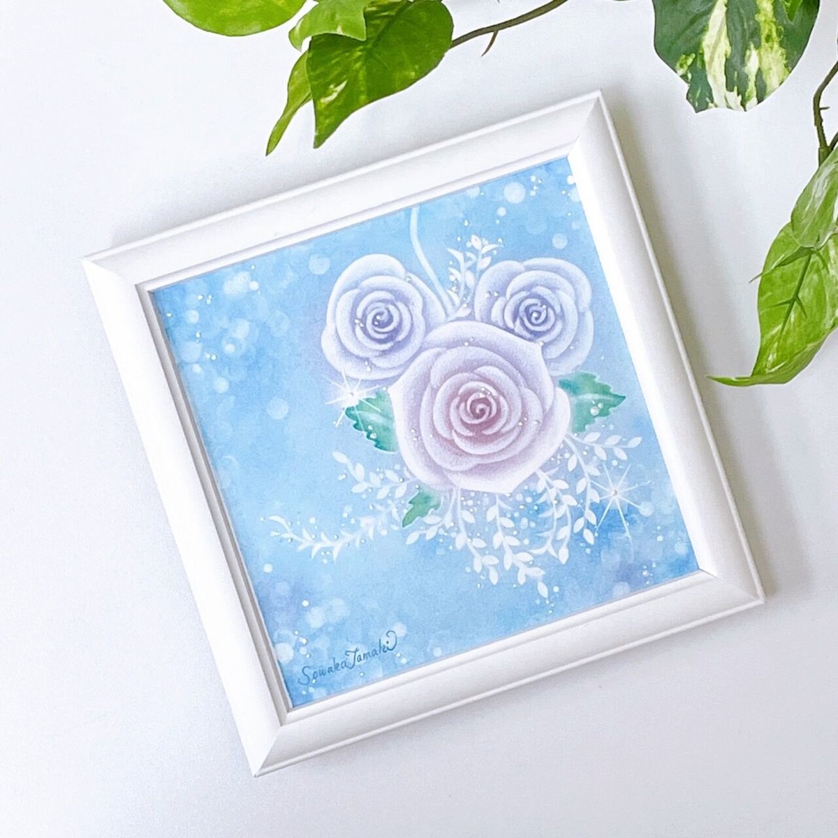 パステルアート│バラのブーケ_ゼニスブルー（原画15×15