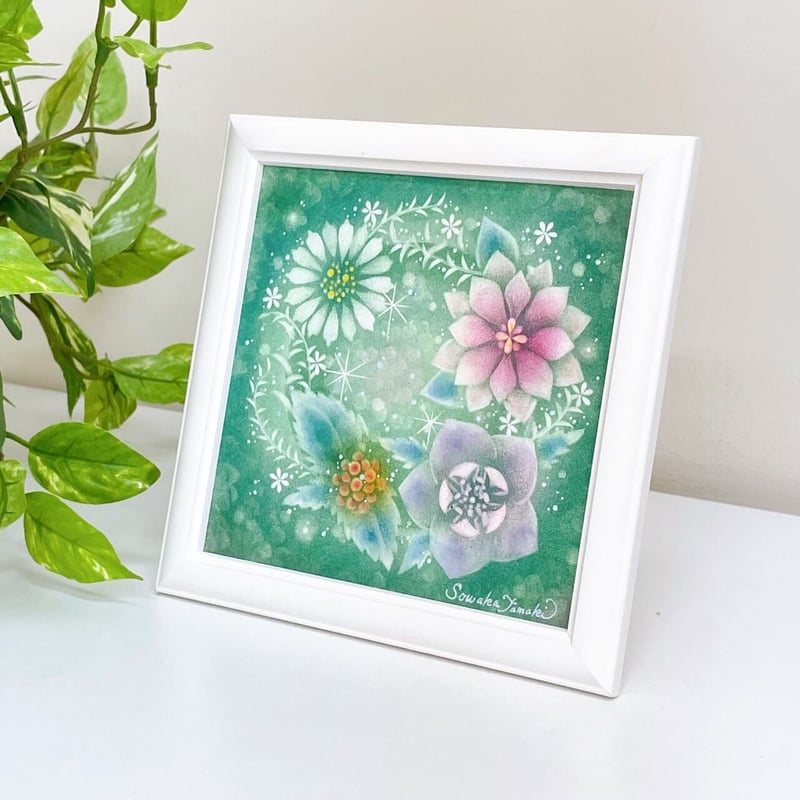 花のパステル画 A4サイズ パステルアート│お花のリース・冬_緑（原画15×15㎝） | Sowaka's GALLERY