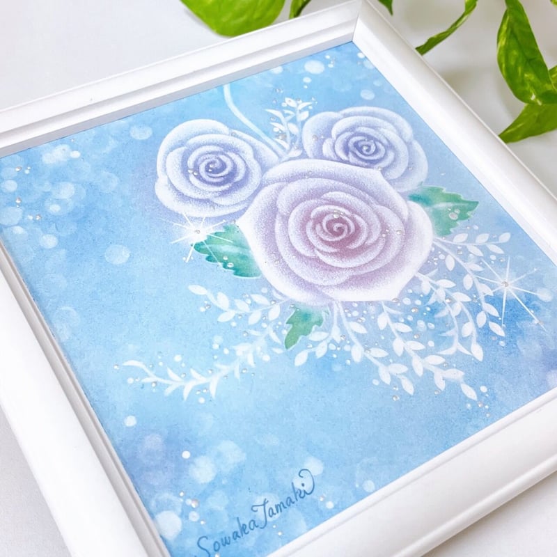 パステルアート│バラのブーケ_ゼニスブルー（原画15×15