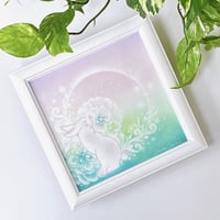 パステル曼荼羅アート│ウサギ×椿（原画15×15㎝）