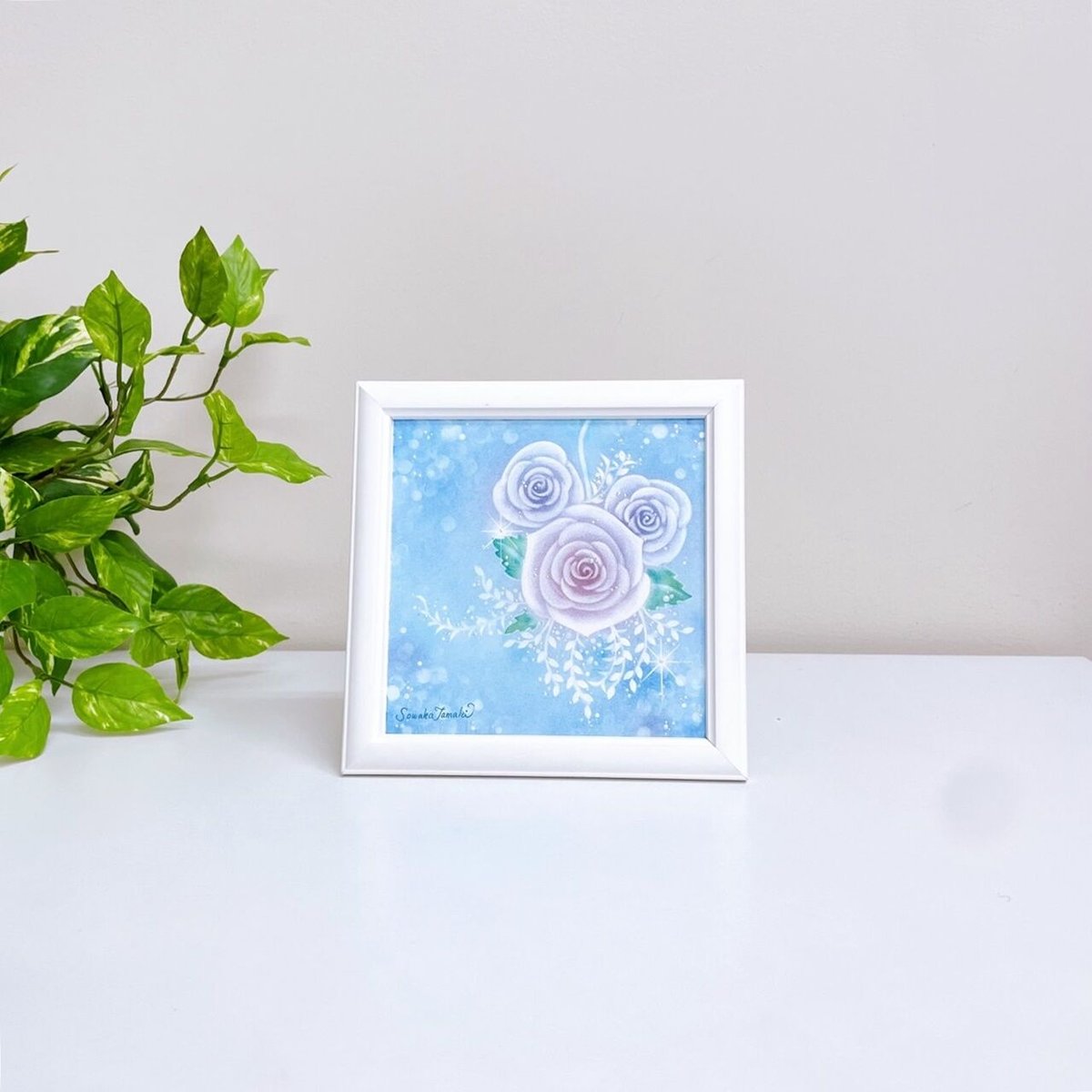 パステルアート│バラのブーケ_ゼニスブルー（原画15×15
