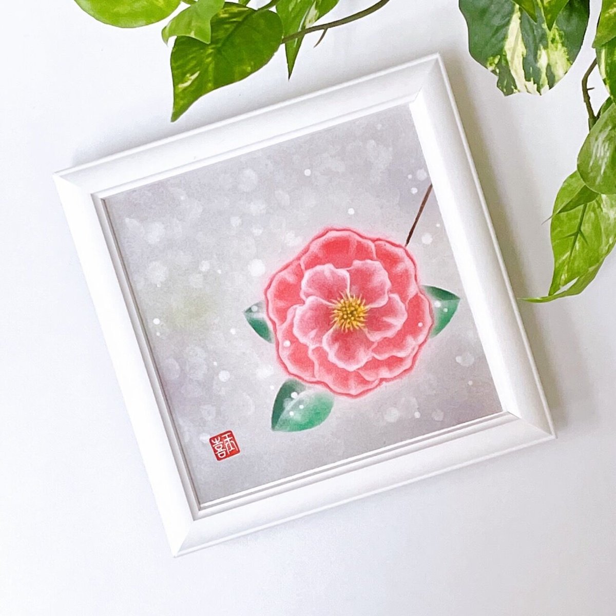 パステルアート│寒椿（原画15×15㎝） | Sowaka's GALLERY