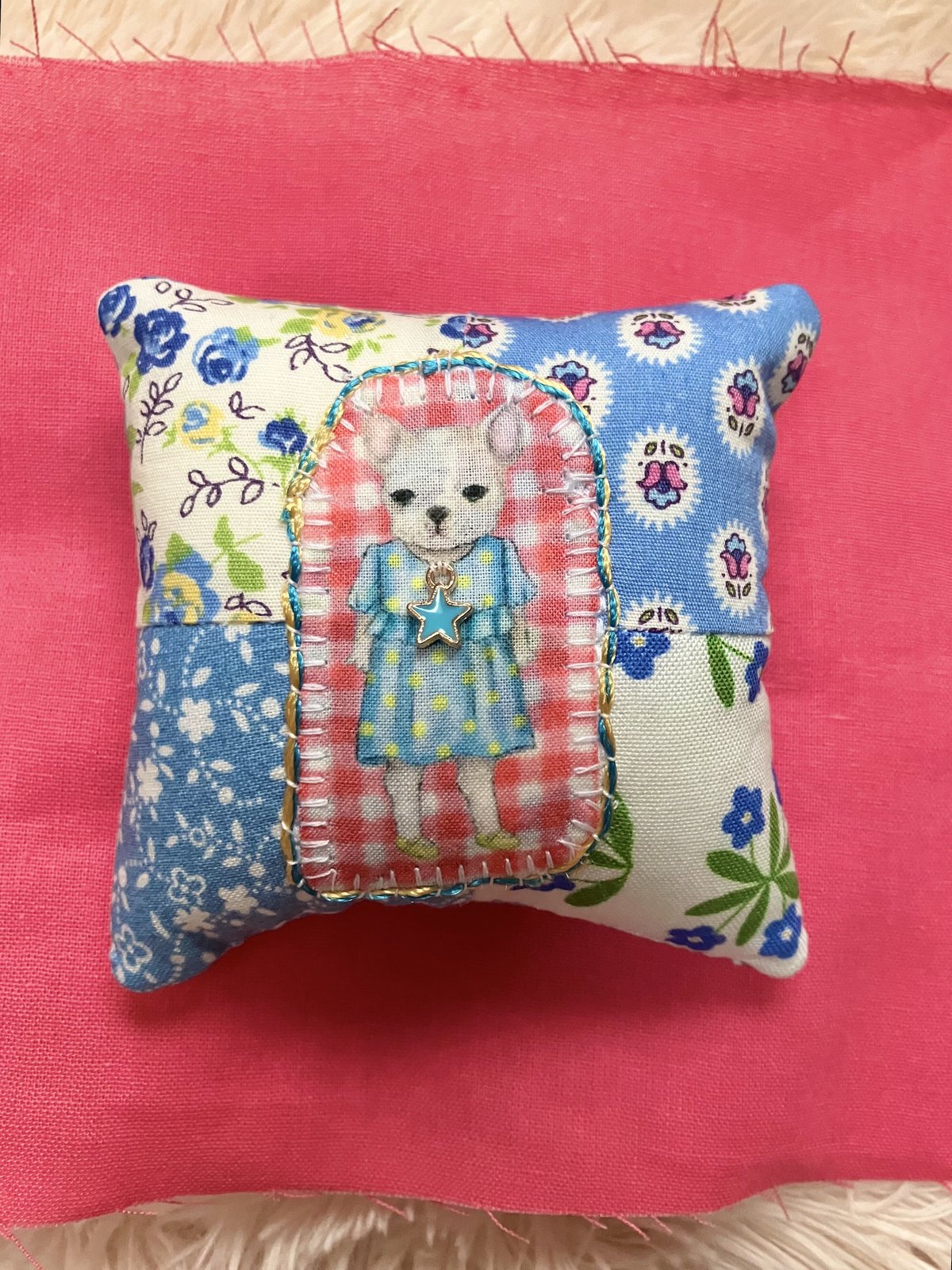 パッチde針山 お星様をつけたフレブルちゃん 針山 ピンクッション