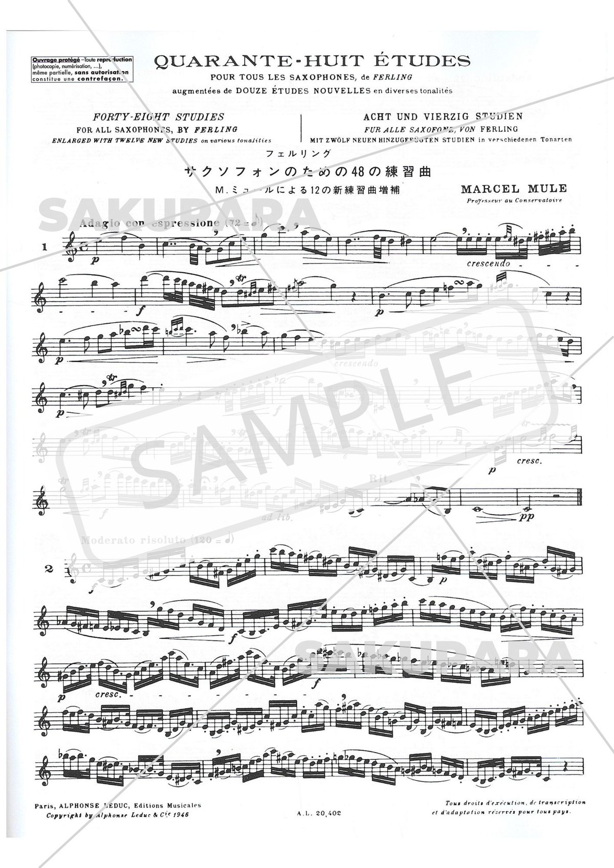 AL20402】フェルリング / ミュール：サクソフォンのための48の練習曲