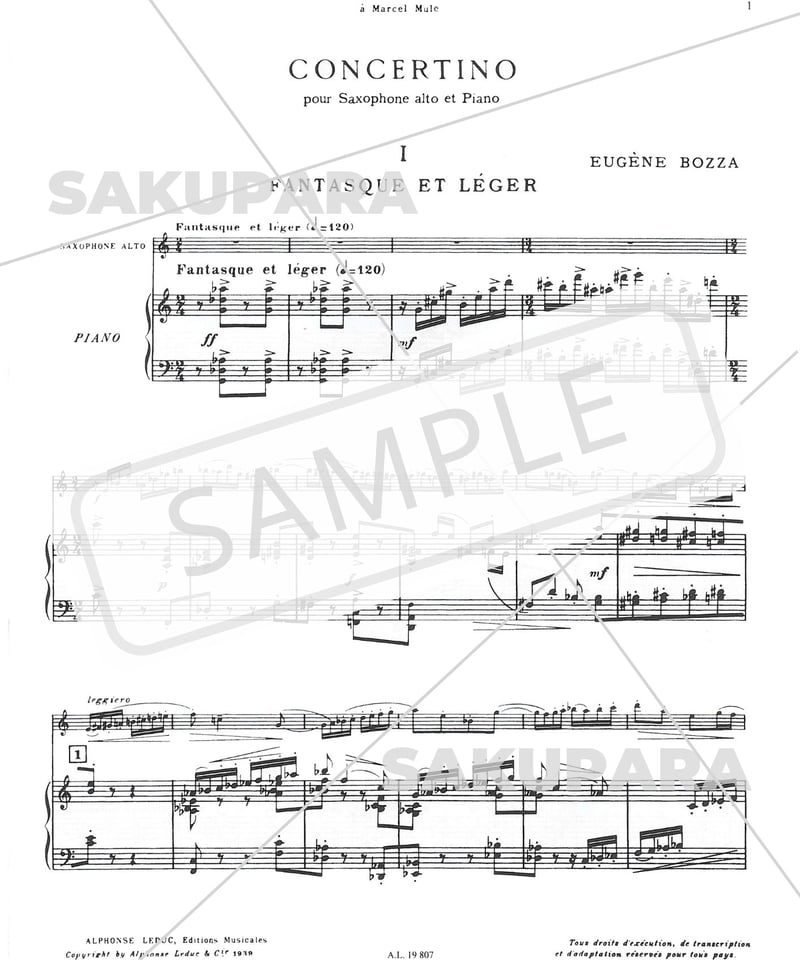 AL19807】ボザ：サクソフォンのための小協奏曲（アルトサクソフォン