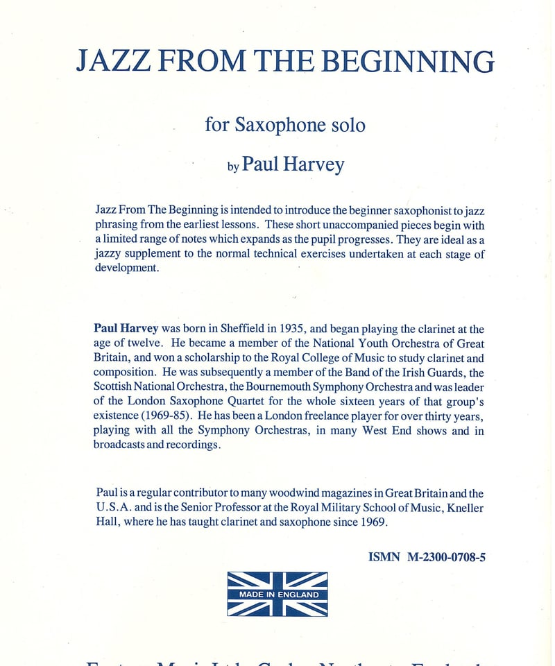 F708-401】ハーヴェイ：ジャズ入門（ サクソフォン教則本/練習曲