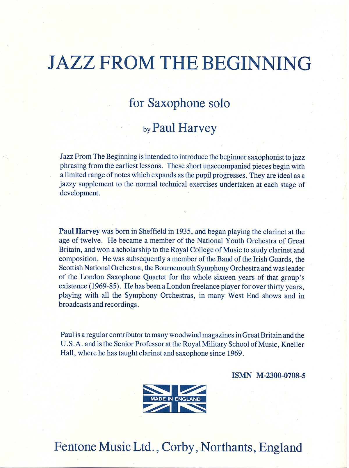 F708-401】ハーヴェイ：ジャズ入門（ サクソフォン教則本/練習曲