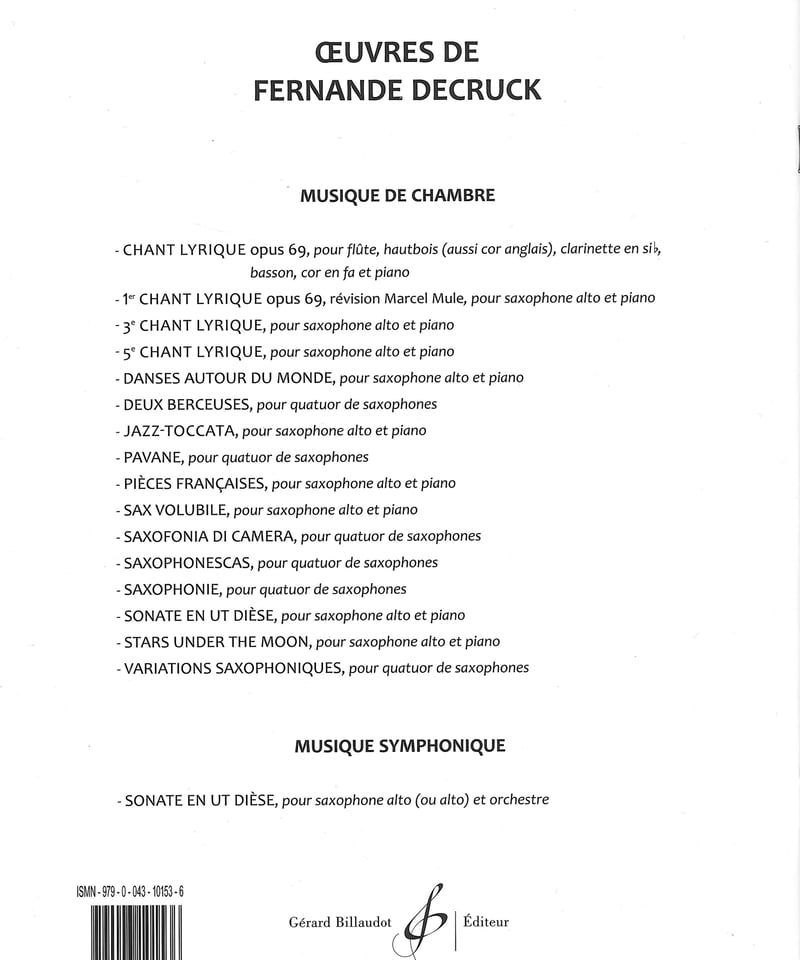 楽譜 Fernande DECRUCK ソナタ en ut サックス ピアノ ソナタ ハ長調