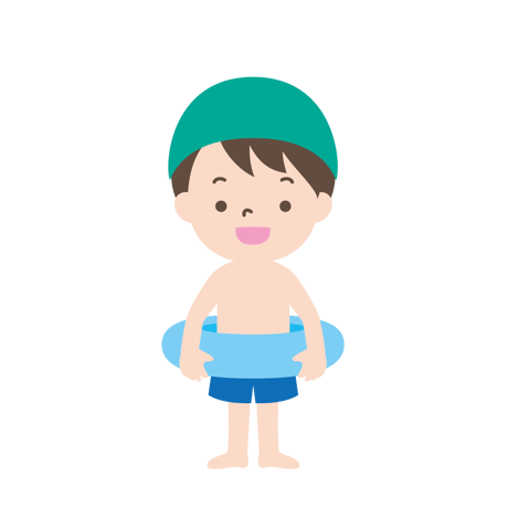 水着姿で浮き輪を持つ男の子のイラスト