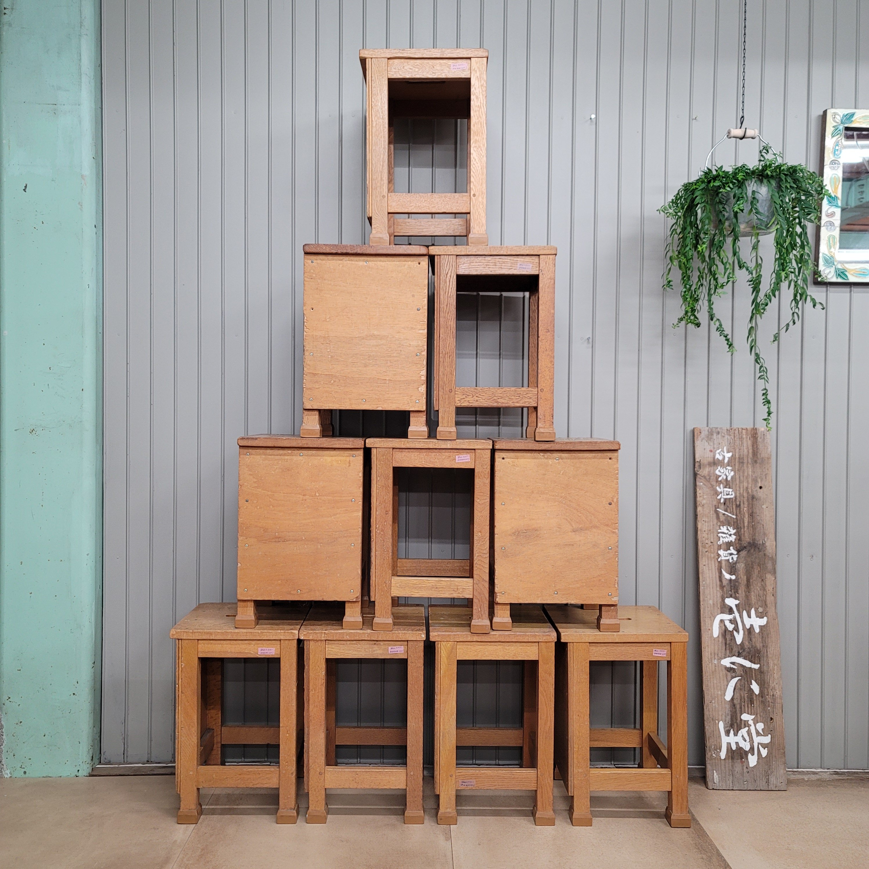 図工椅子　角椅子　角スツール　昭和レトロ　ビンテージ　2個セット original