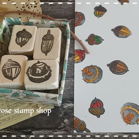 ドングリのスタンプセット　取っ手つき　手彫り