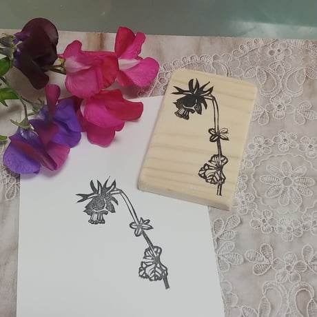 オダマキのスタンプ　取っ手つき　手彫り