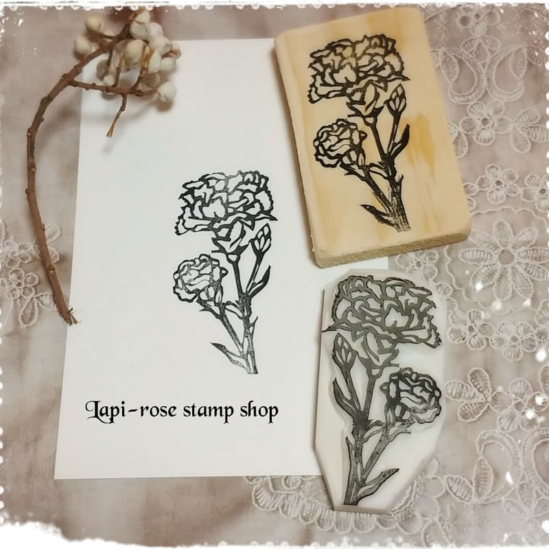 カーネーションのスタンプ 取っ手つき 手彫り | LapiRose-plus