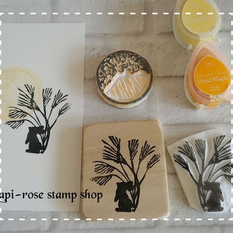 すすきのスタンプセット　取っ手つき(すすき部分)消しゴムはんこ　手彫り