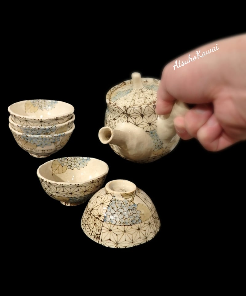 ☆川合敦子青あじさい茶器セット | 陶磁器たきぐち