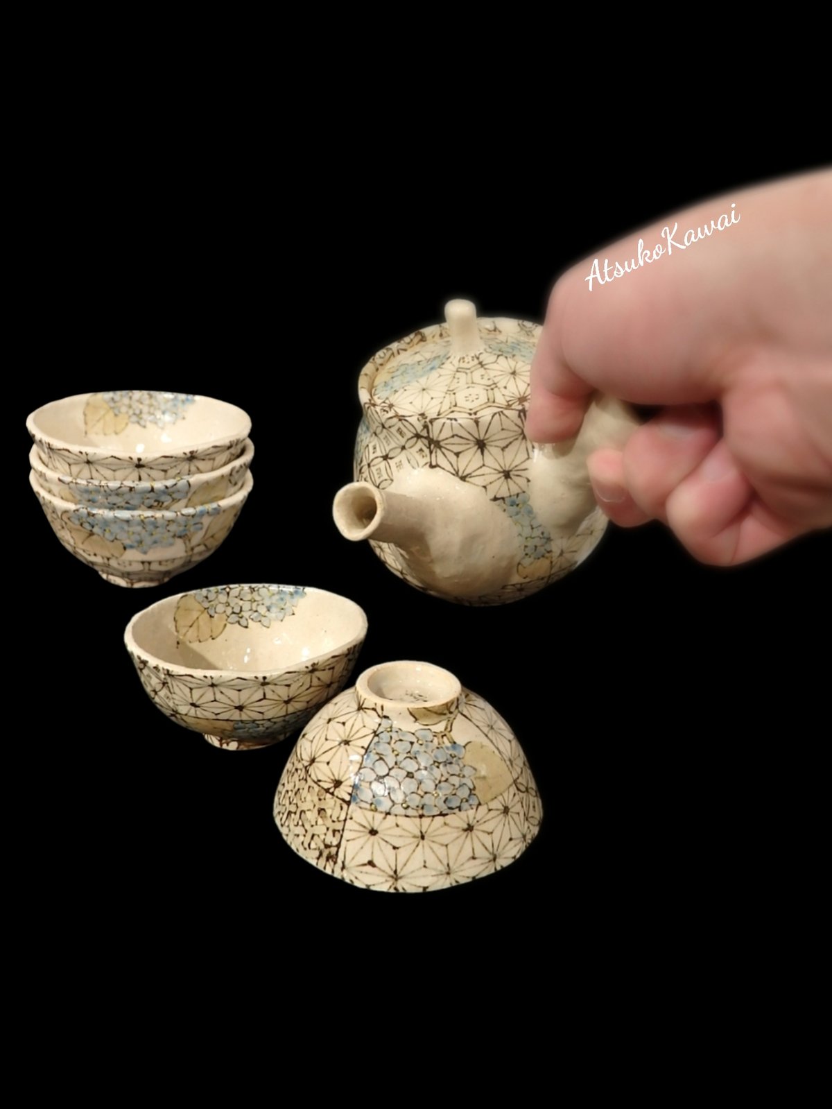 茶器専用 ☆川合敦子青あじさい茶器セット | 陶磁器たきぐち