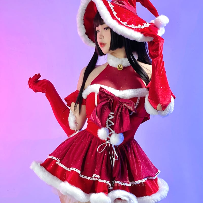 ふわふわ大人可愛い魔女風サンタコスプレ クリスマス新作【火華家】NO 