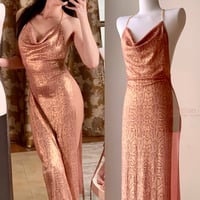 チェーンホルターネックのバックレス高級エビ柄ワンピース ピンク【エビスタジオ】NO.420