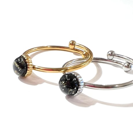 BLACK GOLD GLITTER×TINY OVERLAP RING