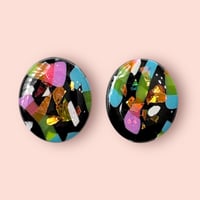 OVAL STUD×BLACK MIX HOLOGRAM イヤリング