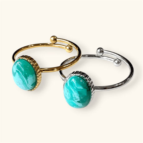 MIX TURQUOISE COLOR×OVAL OVERLAP RING