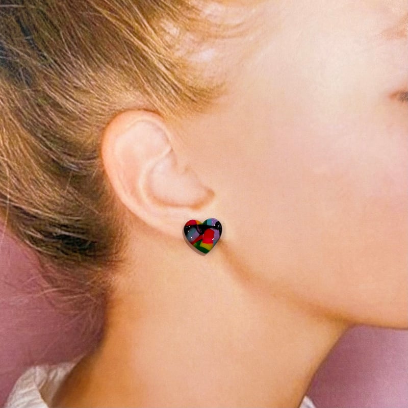 RAINBOW MARBLE×MINI HEART STUD ピアス/イヤリング | FIKA