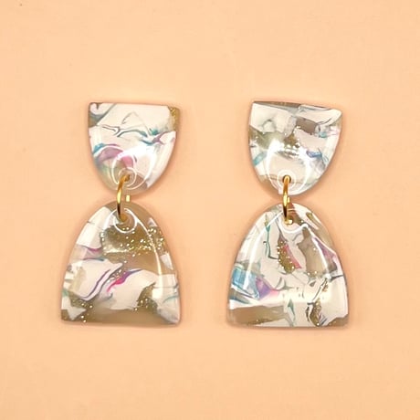 WHITE MIX&GOLD GLITTER×DOUBLE BELL DANGLEピアス/イヤリング