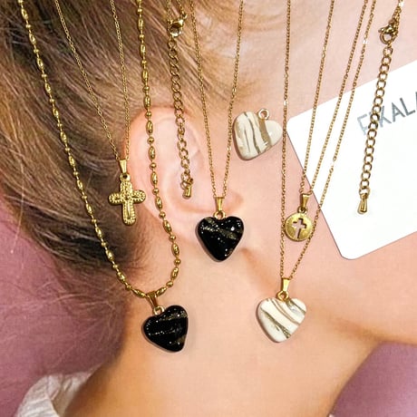WHITE&GOLD×MINI HEART PENDANT