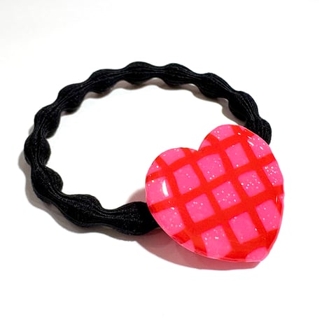 BIG HEART×PINK RED GRID HAIR TIE