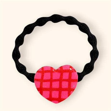 BIG HEART×PINK RED GRID HAIR TIE