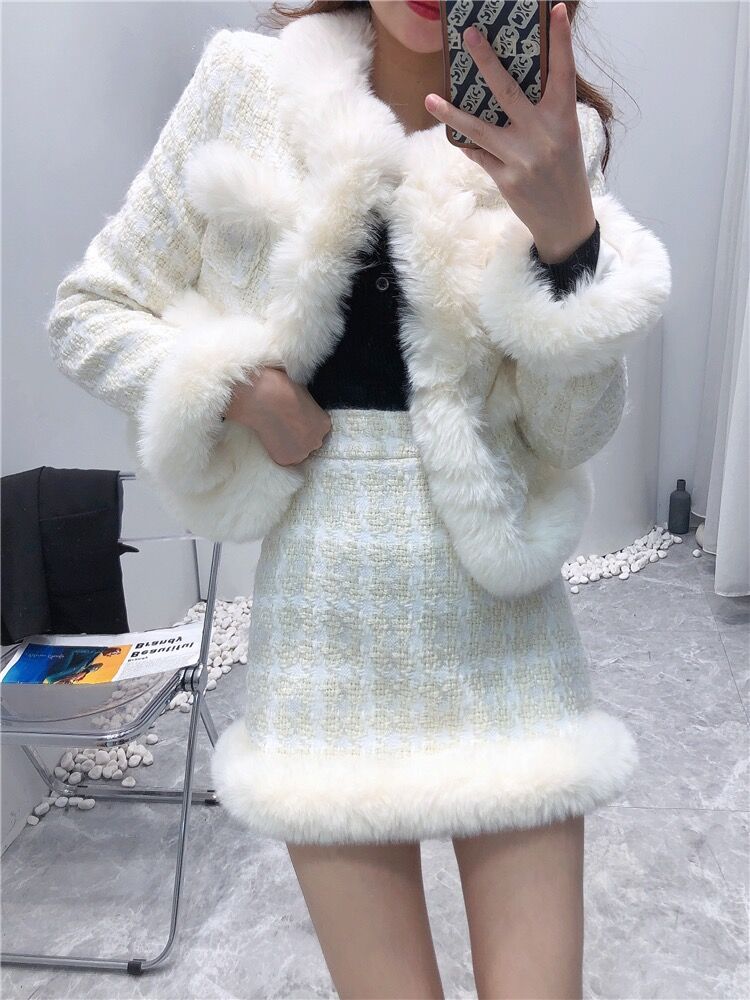 ❤︎ハロッズツイードミンクファー付きセットアップ