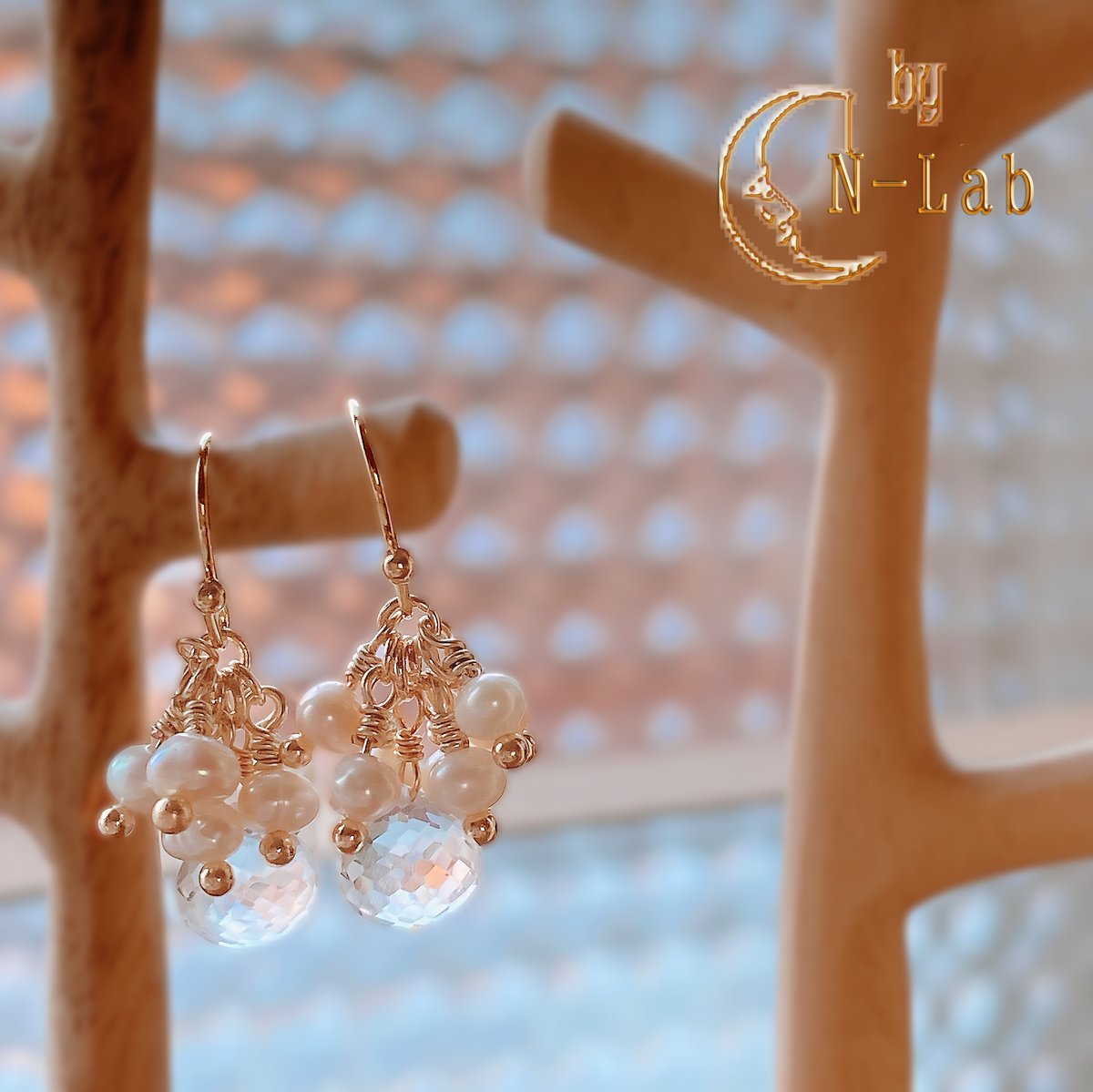 14kgf クリスタル 淡水パール 天然石 ピアス イヤリング | N-Lab