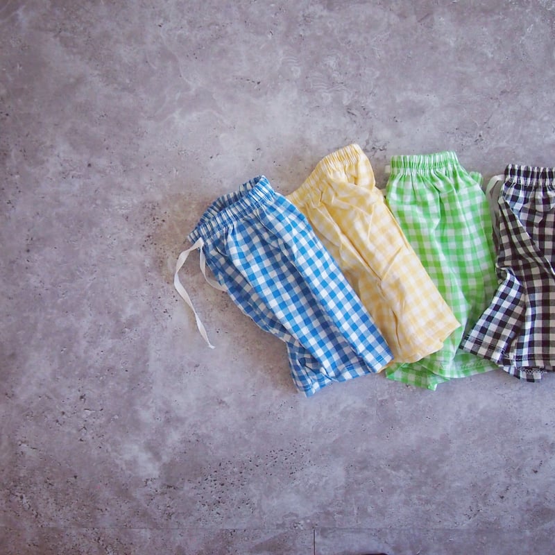 ギンガムチェックショートパンツ ＊グリーン 0060 | Rabbits