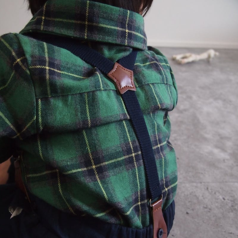 グリーンチェックシャツ&サスペンダー付きパンツ 0197 | Rabbits