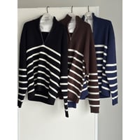 half zip border knit【K1-234131】
