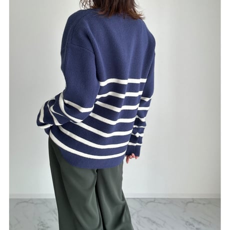 half zip border knit【K1-234131】