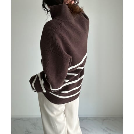 half zip border knit【K1-234131】