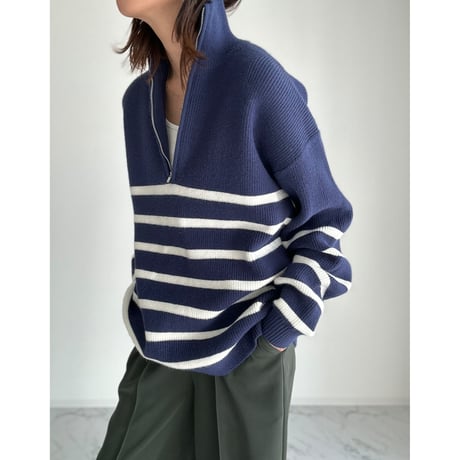 half zip border knit【K1-234131】