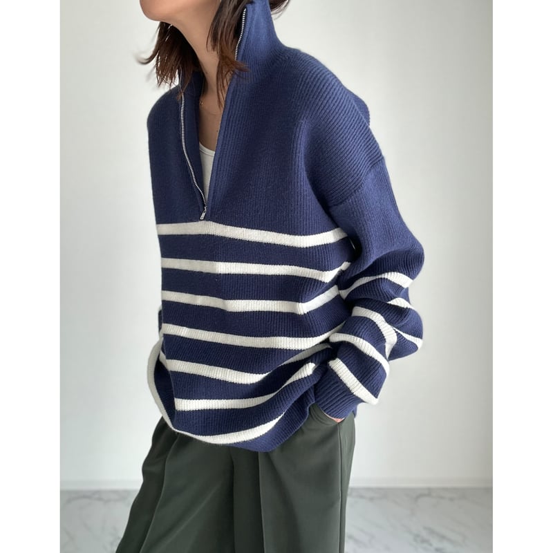 half zip border knit【K1-234131】 | kizuki