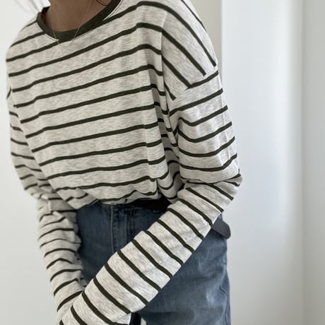 cotton  slab border tee【K2-231113 】