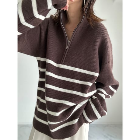 half zip border knit【K1-234131】