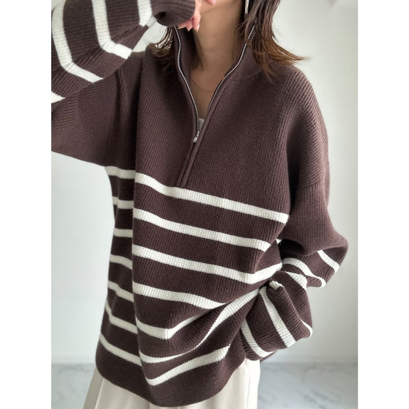 half zip border knit【K1-234131】 | kizuki
