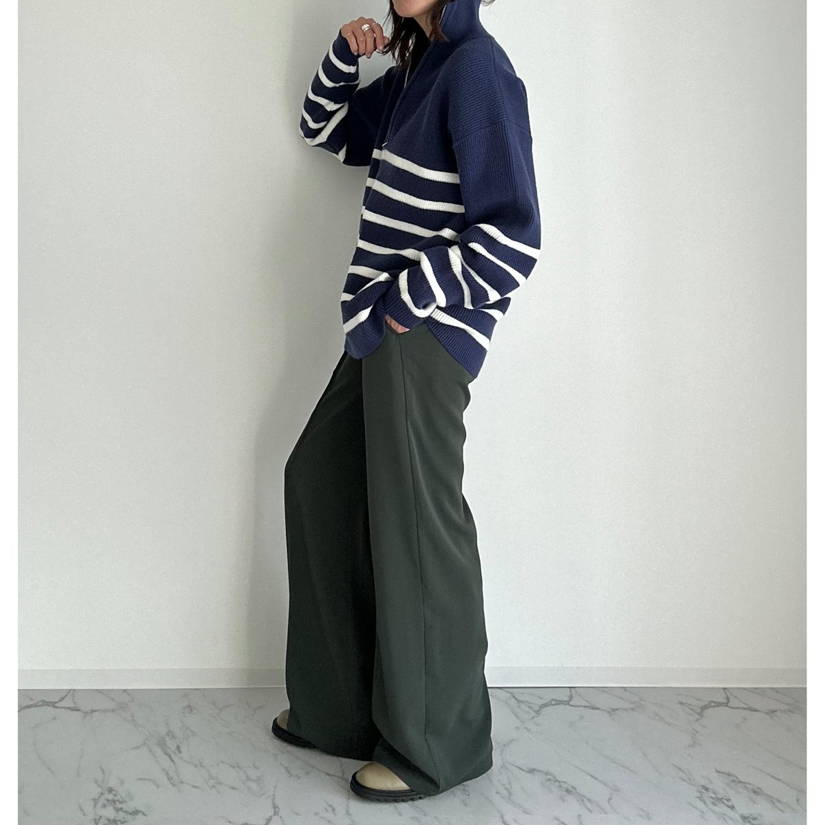 half zip border knit【K1-234131】 | kizuki