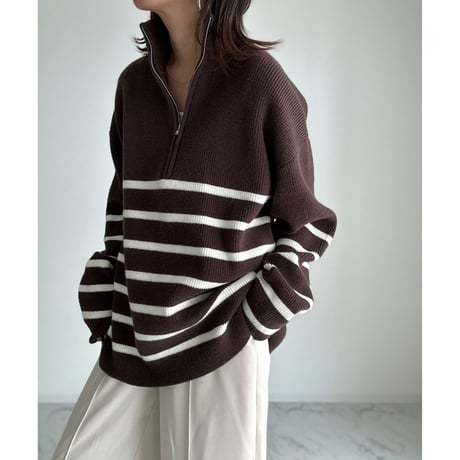 half zip border knit【K1-234131】