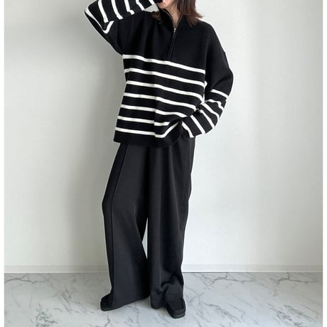 half zip border knit【K1-234131】