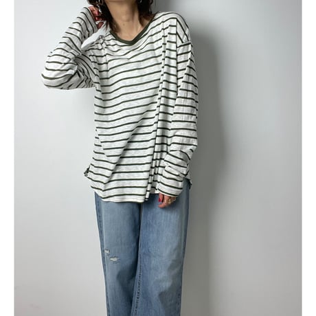 cotton  slab border tee【K2-231113 】