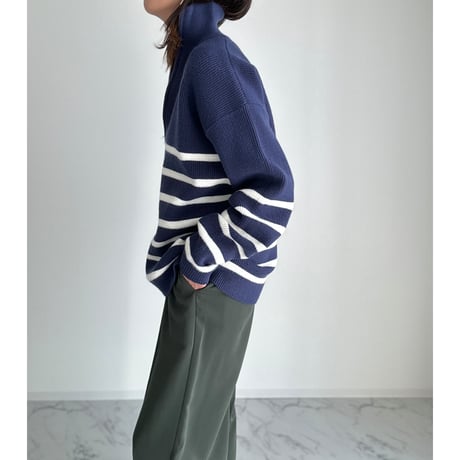 half zip border knit【K1-234131】